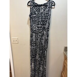 Calvin Klein Women Sz 10 Jumpsuit Wide Leg Tribal Print‎ Sleeveless Stretch